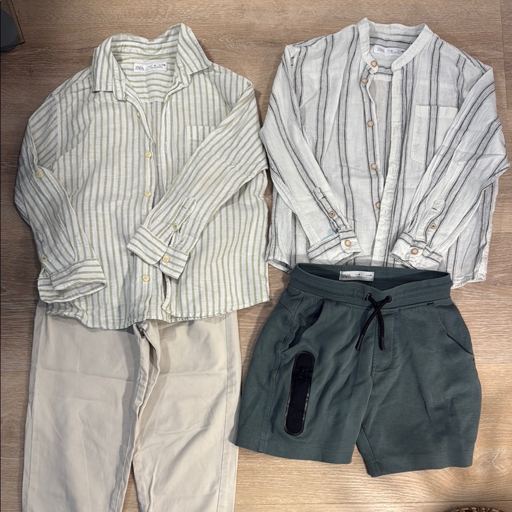 Zara Cream and Gray Striped Shirt with Tan Shorts/ Size 5-6